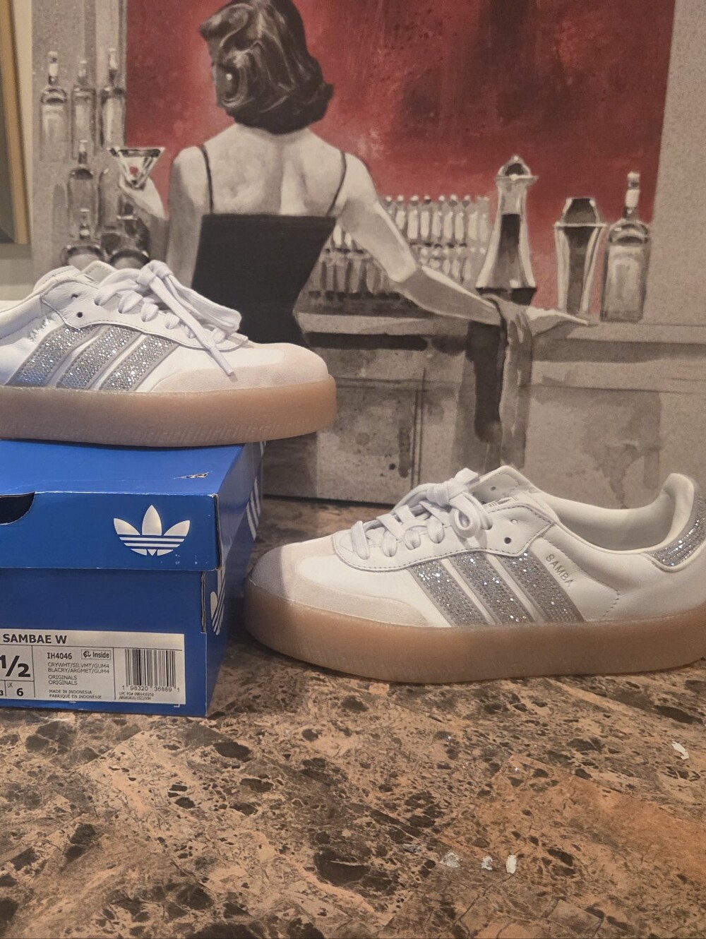 MINT CONDITION! Adidas Sambae White & Silver Rhinestone Sneakers SZ 7.5 - Picture 7 of 13